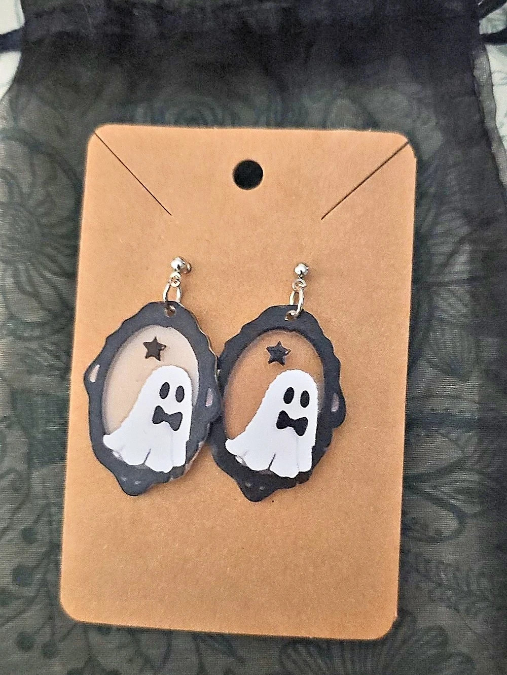Ghost Halloween Earrings in Black & White